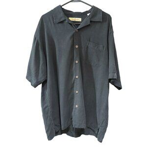 Tommy Bahama Mens Medium Black Silk Net Worth One Olive Embroidered Shirt *READ*
